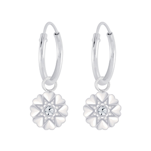 Wholesale Sterling Silver Flower Crystal Charm Ear Hoops - JD5700