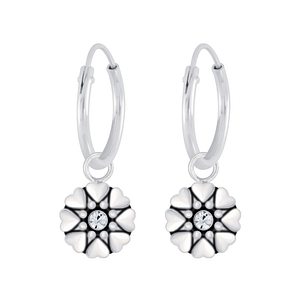 Wholesale Sterling Silver Flower Crystal Charm Ear Hoops - JD5351