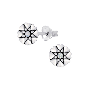 Wholesale Sterling Silver Flower Crystal Ear Studs - JD5285