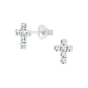 Wholesale Sterling Silver Cross Crystal Ear Studs - JD5289