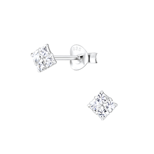 Wholesale Sterling Silver Square Crystal Ear Studs - JD5296