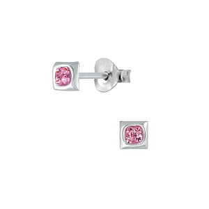 Wholesale Sterling Silver Cystal Square Ear Studs - JD2552