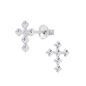 Wholesale Sterling Silver Cross Crystal Ear Studs - JD5116