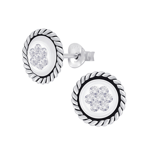 Wholesale Sterling Silver Round Crystal Ear Studs - JD5166