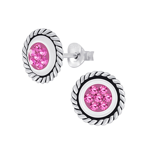 Wholesale Sterling Silver Round Crystal Ear Studs - JD5166