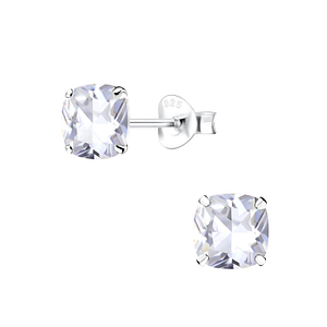 Wholesale 6mm Cushion Cubic Zirconia Sterling Silver Ear Studs - JD10283