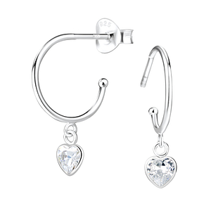 Wholesale Sterling Silver Heart Half Hook Ear Studs - JD5555