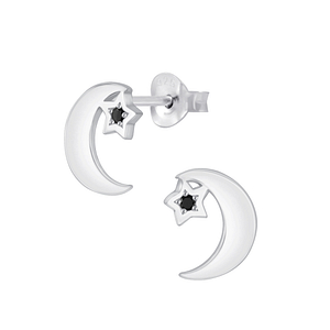 Wholesale Sterling Silver Star Moon Cubic Zirconia Ear Studs - JD4545