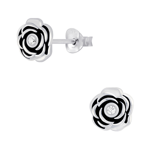 Wholesale Sterling Silver Flower Crystal Ear Studs - JD5685