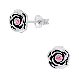 Wholesale Sterling Silver Flower Crystal Ear Studs - JD5685