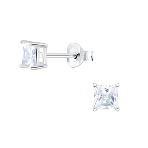 Wholesale 4mm Square Cubic Zirconia Sterling Silver Ear Studs - JD2053