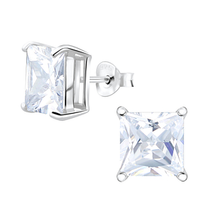 Wholesale 8mm Square Cubic Zirconia Sterling Silver Ear Studs - JD4744