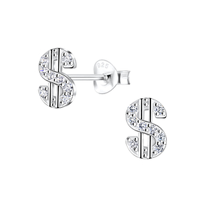 Wholesale Sterling Silver Dollar Sign Ear Studs - JD10140