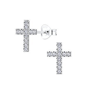 Wholesale Sterling Silver Cross Cubic Zirconia Stud Earring - JD5138
