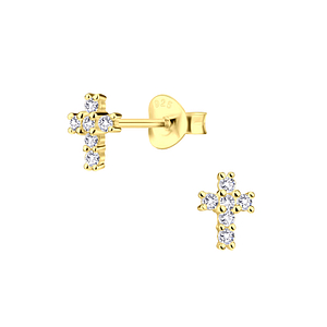 Wholesale Sterling Silver Cross Cubic Zirconia Ear Studs - JD7801