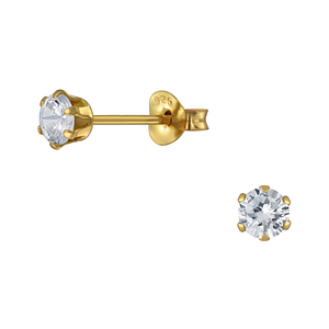 Wholesale 4mm Round Cubic Zirconia Sterling Silver Ear Studs - JD2859