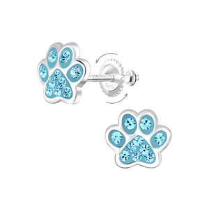 Wholesale Sterling Silver Paw Print Crystal Screw Back Ear Studs - JD6233