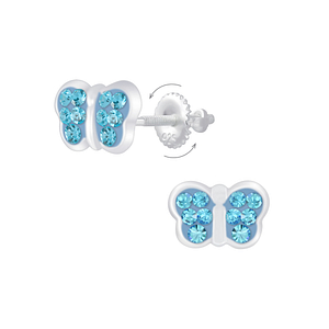 Wholesale Sterling Silver Butterfly Crystal Screw Back Ear Studs - JD7003