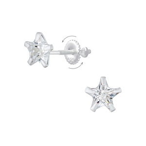 Wholesale 6mm Star Cubic Zirconia Sterling Silver Screw Back Ear Studs - JD6238