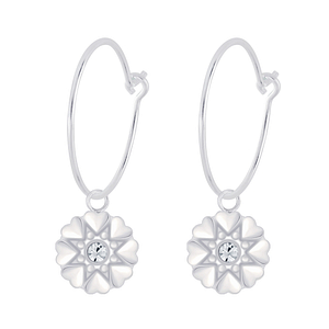 Wholesale Sterling Silver Flower Crystal Charm Ear Hoops - JD7338