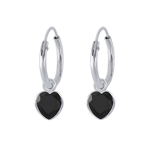 Wholesale 4mm Heart Cubic Zirconia Sterling Silver Charm Ear Hoops - JD2253
