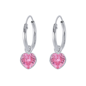 Wholesale 4mm Heart Cubic Zirconia Sterling Silver Charm Ear Hoops - JD2253