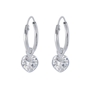 Wholesale 4mm Heart Cubic Zirconia Sterling Silver Charm Ear Hoops - JD2253