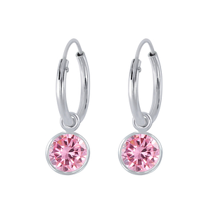 Wholesale 6mm Round Cubic Zirconia Sterling Silver Charm Ear Hoops - JD2308