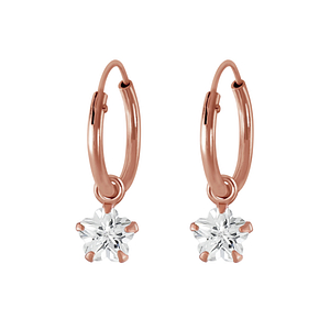 Wholesale 4mm Flower Cubic Zirconia Sterling Silver Charm Ear Hoops - JD2281