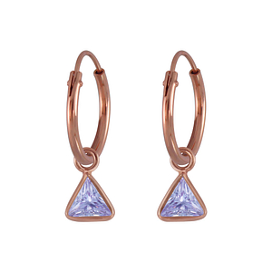 Wholesale 4mm Triangle Cubic Zirconia Sterling Silver Charm Ear Hoops - JD2924