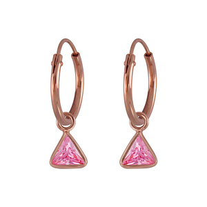 Wholesale 4mm Triangle Cubic Zirconia Sterling Silver Charm Ear Hoops - JD2924