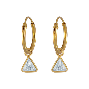Wholesale 4mm Triangle Cubic Zirconia Sterling Silver Charm Ear Hoops - JD2923