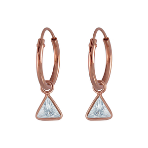 Wholesale 4mm Triangle Cubic Zirconia Sterling Silver Charm Ear Hoops - JD2924