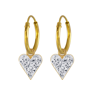 Wholesale Sterling Silver Heart Crystal Charm Ear Hoops - JD3807
