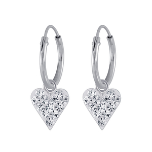 Wholesale Sterling Silver Crystal Heart Charm Ear Hoops - JD2994