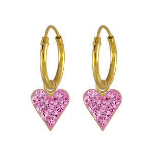 Wholesale Sterling Silver Heart Crystal Charm Ear Hoops - JD3807