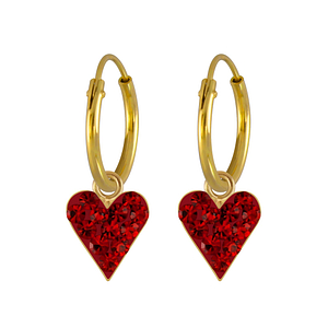 Wholesale Sterling Silver Heart Crystal Charm Ear Hoops - JD3807
