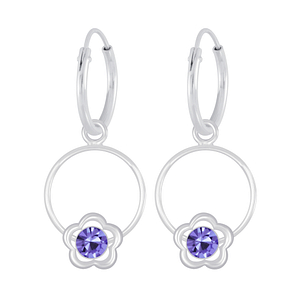 Wholesale Sterling Silver Flower Wire Crystal Charm Ear Hoops - JD6510