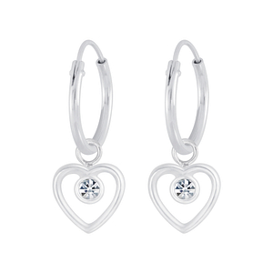 Wholesale Sterling Silver Heart Crystal Charm Ear Hoops - JD4175