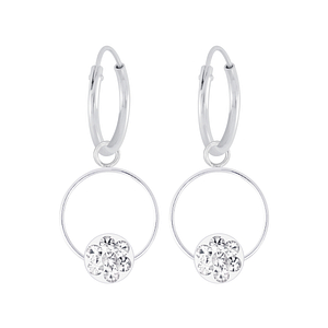 Wholesale Sterling Silver Round Crystal Charm Ear Hoops - JD5687