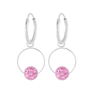Wholesale Sterling Silver Round Crystal Charm Ear Hoops - JD5687