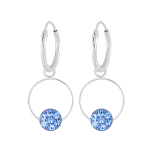 Wholesale Sterling Silver Round Crystal Charm Ear Hoops - JD5687