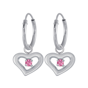 Wholesale Sterling Silver Heart Earrings Charm Hoop - JD4045