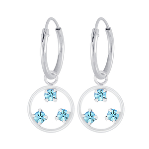 Wholesale Sterling Silver Circle Charm Ear Hoops - JD5008