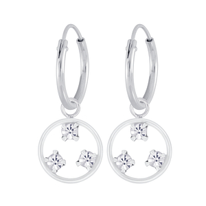 Wholesale Sterling Silver Circle Charm Ear Hoops - JD5008