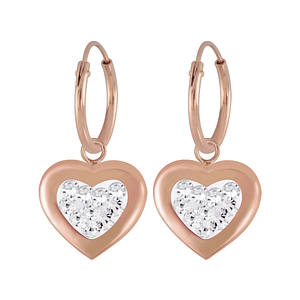 Wholesale Sterling Silver Heart Crystal Charm Ear Hoops - JD5538