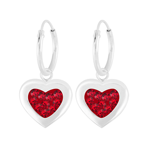 Wholesale Sterling Silver Heart Crystal Charm Ear Hoops - JD5702