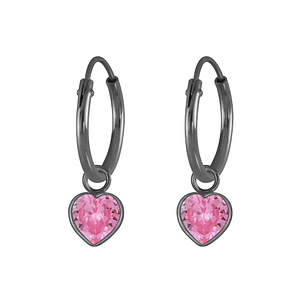 Wholesale 4mm Heart Cubic Zirconia Sterling Silver Charm Ear Hoops - JD4592