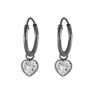 Wholesale 4mm Heart Cubic Zirconia Sterling Silver Charm Ear Hoops - JD4592