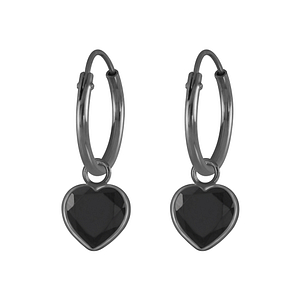 Wholesale 6mm Heart Cubic Zirconia Sterling Silver Charm Ear Hoops - JD4593
